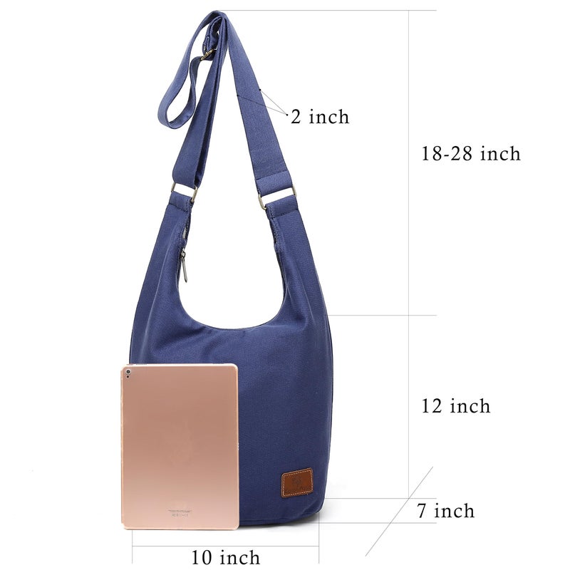 Coton Pose Women's large capacity Hippie Crossbody Bag Top Zip Cotton Sling Bag Jacquard cloth Handmade Bags (Blue) - Image 4